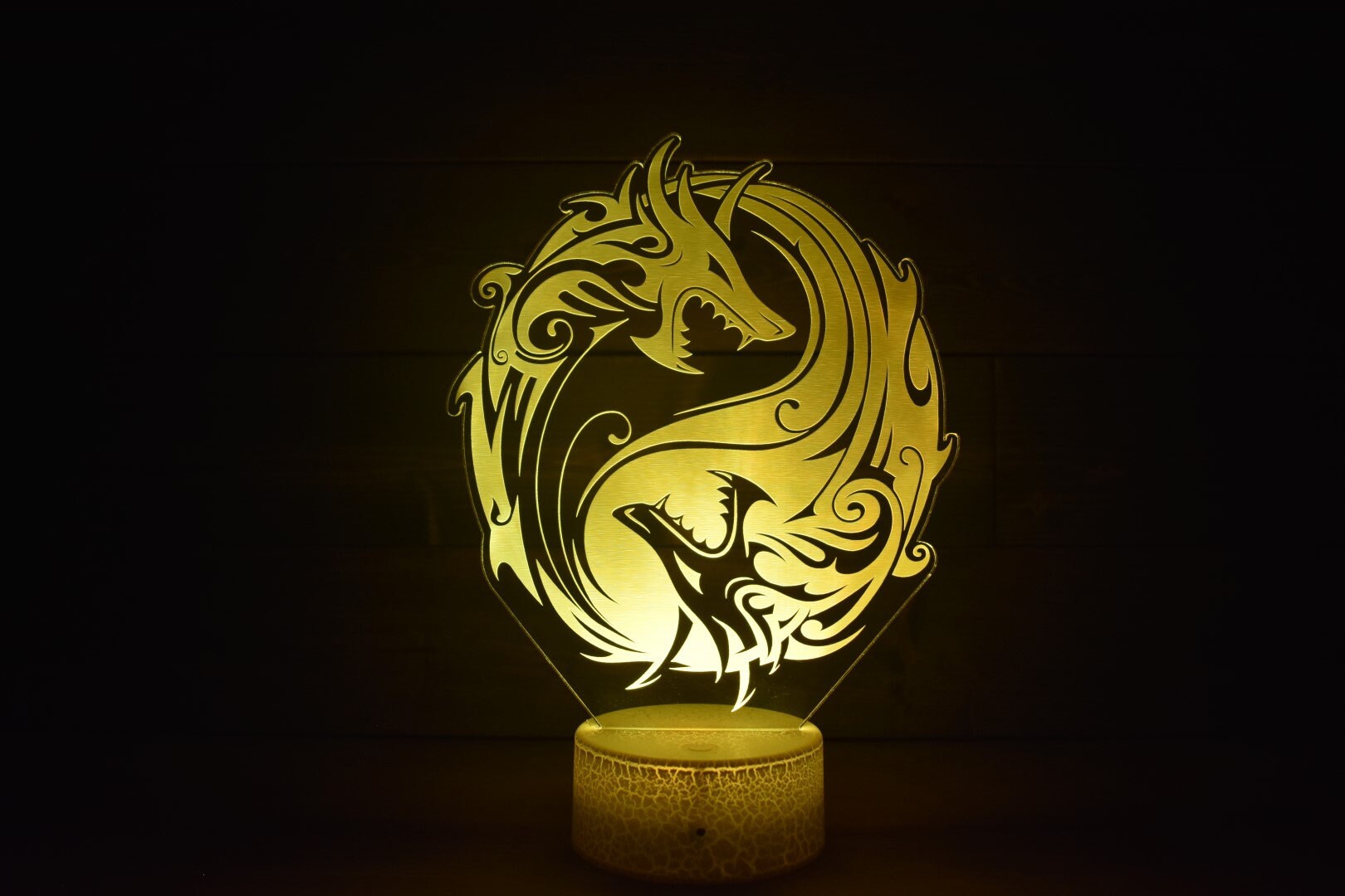 Dueling Dragon Ying-Yang LED Lamp perfect as a gift. Place in Man caves, bars, garages, desks.