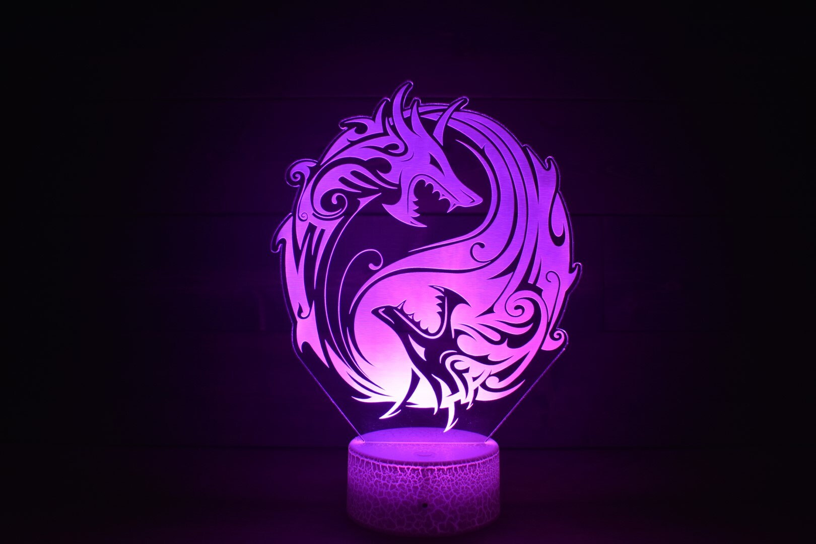 Dueling Dragon Ying-Yang LED Lamp perfect as a gift. Place in Man caves, bars, garages, desks.