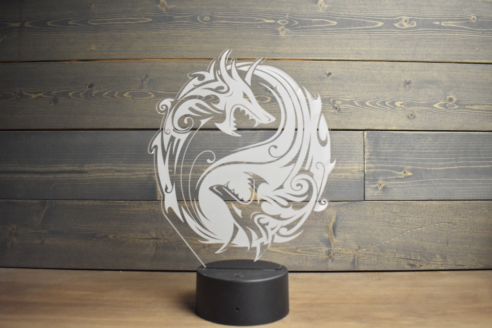 Dueling Dragon Ying-Yang LED Lamp perfect as a gift. Place in Man caves, bars, garages, desks.