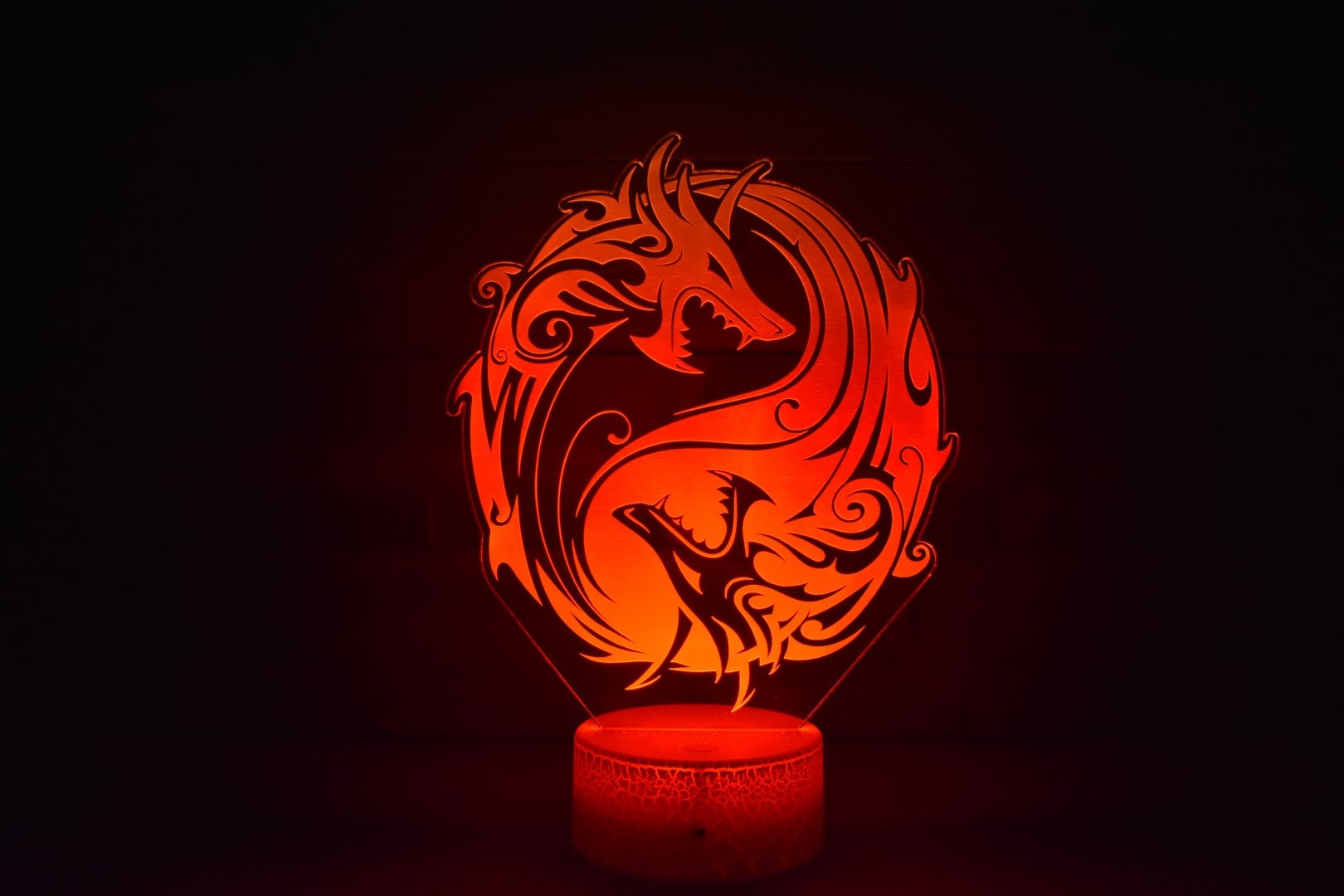 Dueling Dragon Ying-Yang LED Lamp perfect as a gift. Place in Man caves, bars, garages, desks.