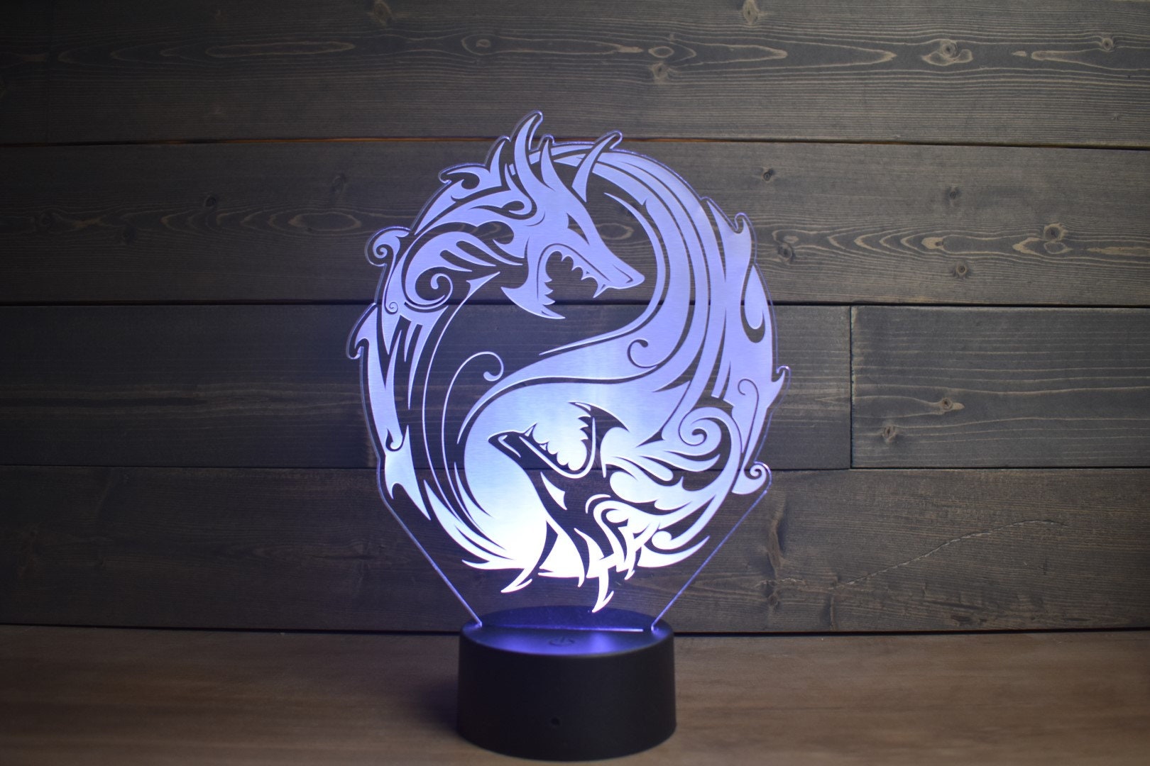 Dueling Dragon Ying-Yang LED Lamp perfect as a gift. Place in Man caves, bars, garages, desks.