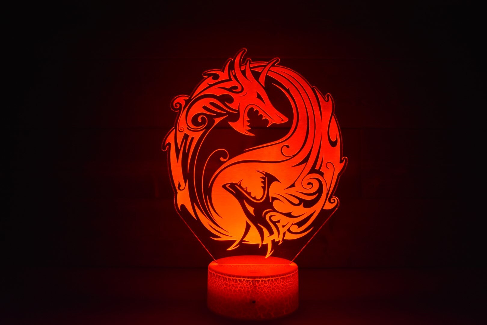 Dueling Dragon Ying-Yang LED Lamp perfect as a gift. Place in Man caves, bars, garages, desks.