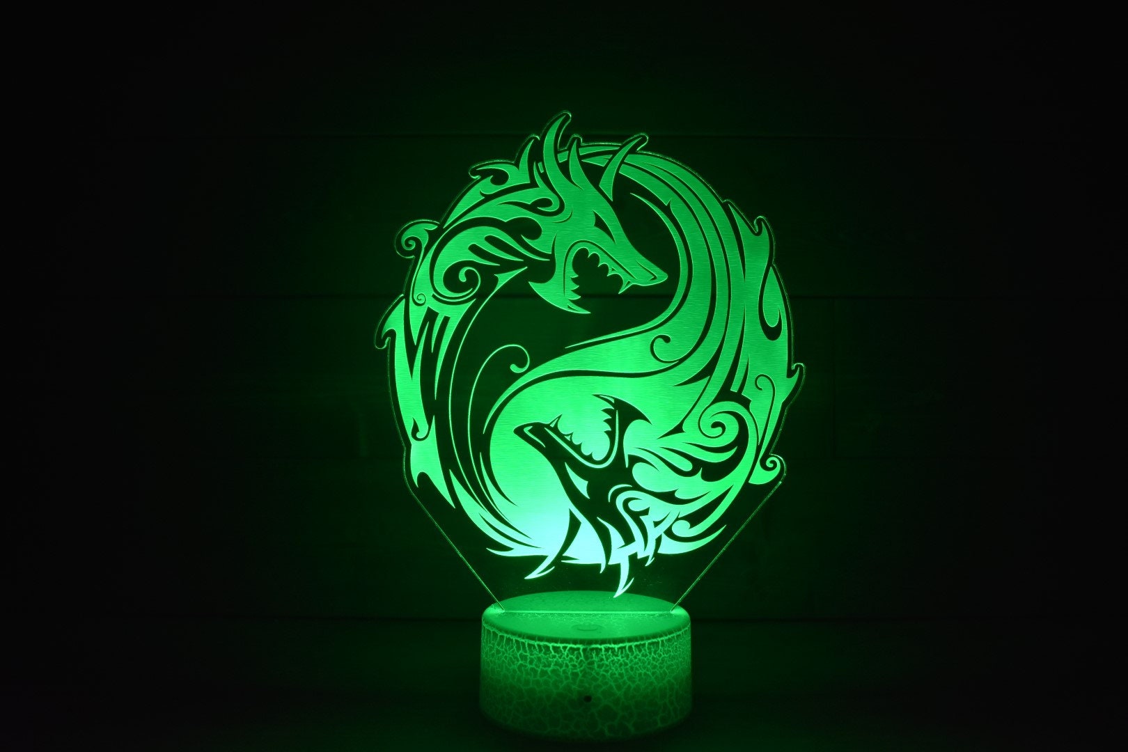 Dueling Dragon Ying-Yang LED Lamp perfect as a gift. Place in Man caves, bars, garages, desks.