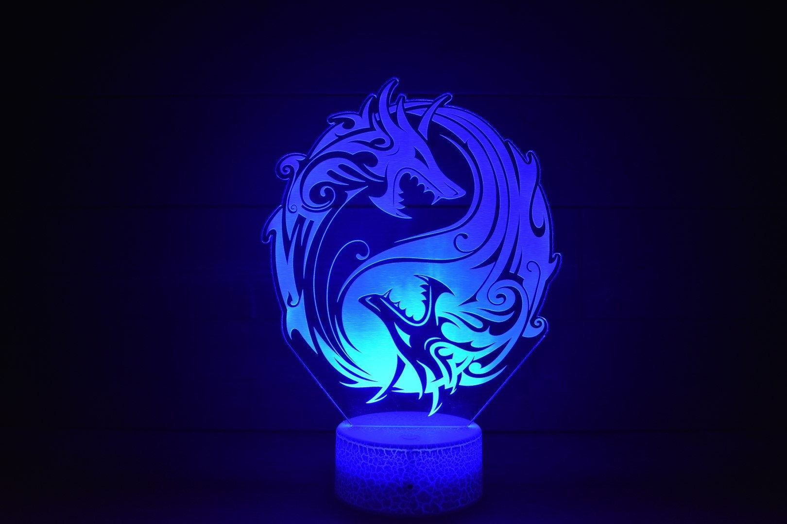 Dueling Dragon Ying-Yang LED Lamp perfect as a gift. Place in Man caves, bars, garages, desks.