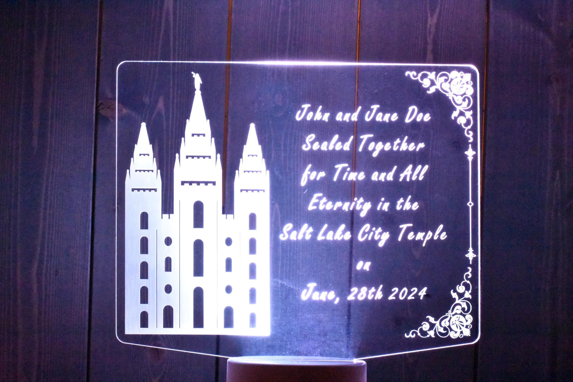 LDS Temple Wedding Light/ Personalized Couple Temple Ornament / For Time and All Eternity Gift / Wedding Gift for LDS Couple