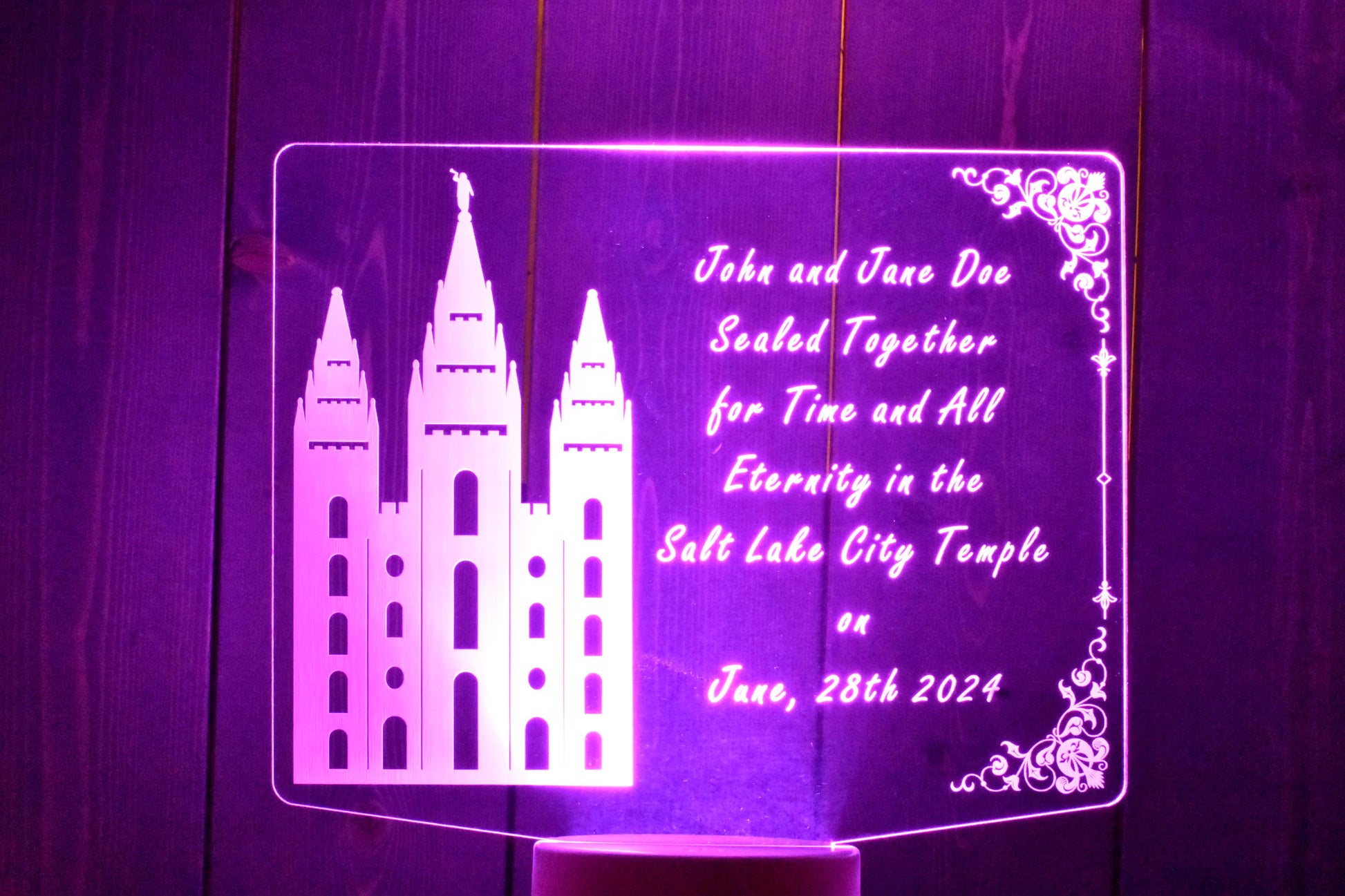 LDS Temple Wedding Light/ Personalized Couple Temple Ornament / For Time and All Eternity Gift / Wedding Gift for LDS Couple