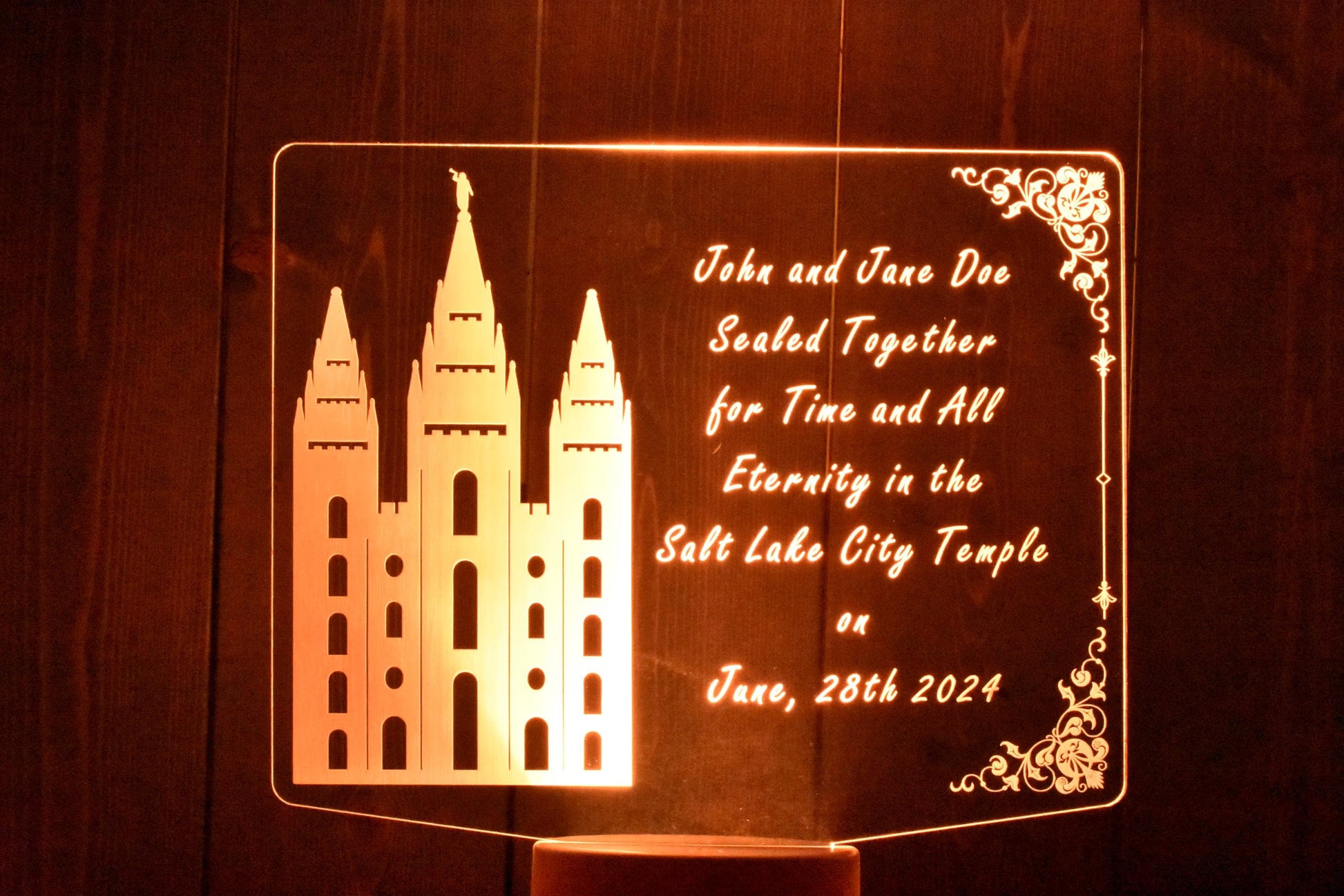 LDS Temple Wedding Light/ Personalized Couple Temple Ornament / For Time and All Eternity Gift / Wedding Gift for LDS Couple
