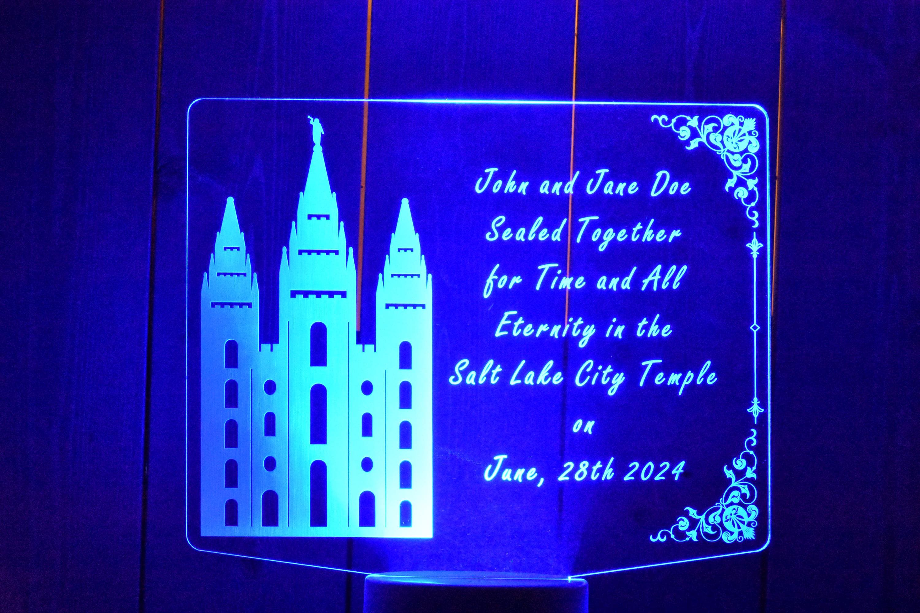 LDS Temple Wedding Light/ Personalized Couple Temple Ornament / For Time and All Eternity Gift / Wedding Gift for LDS Couple